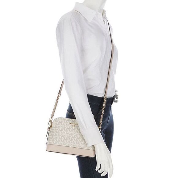 Michael Kors Greenwich Jet Set Charm Dome Crossbody Bag Vanilla White Soft Pink - Picture 3 of 8